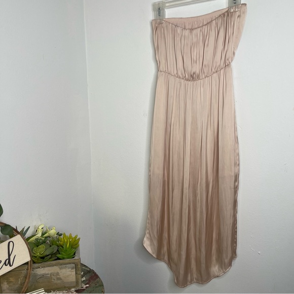 Lovers + Friends Night Lights Strapless Satin Midi Dress Champagne Sz XS Fairy - Picture 5 of 16